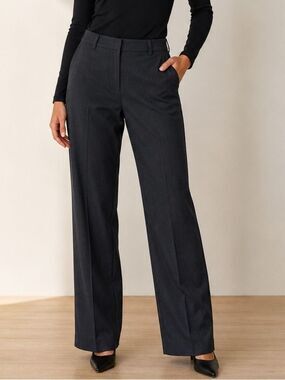 Ralph Lauren Charcoal Gray Wool Blend Wide Leg Trousers Size 14